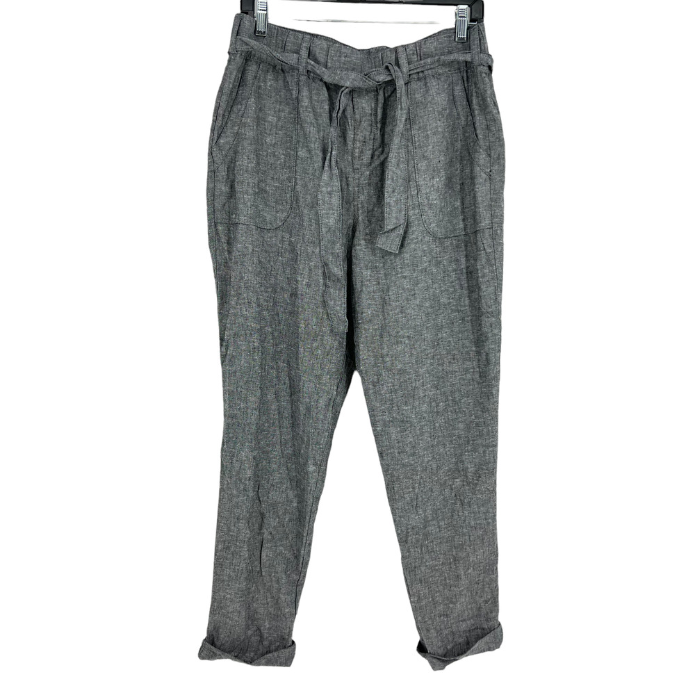 SOHO New York & Company Women's size M Grey Linen Waist Tie Casual Comfy Pants